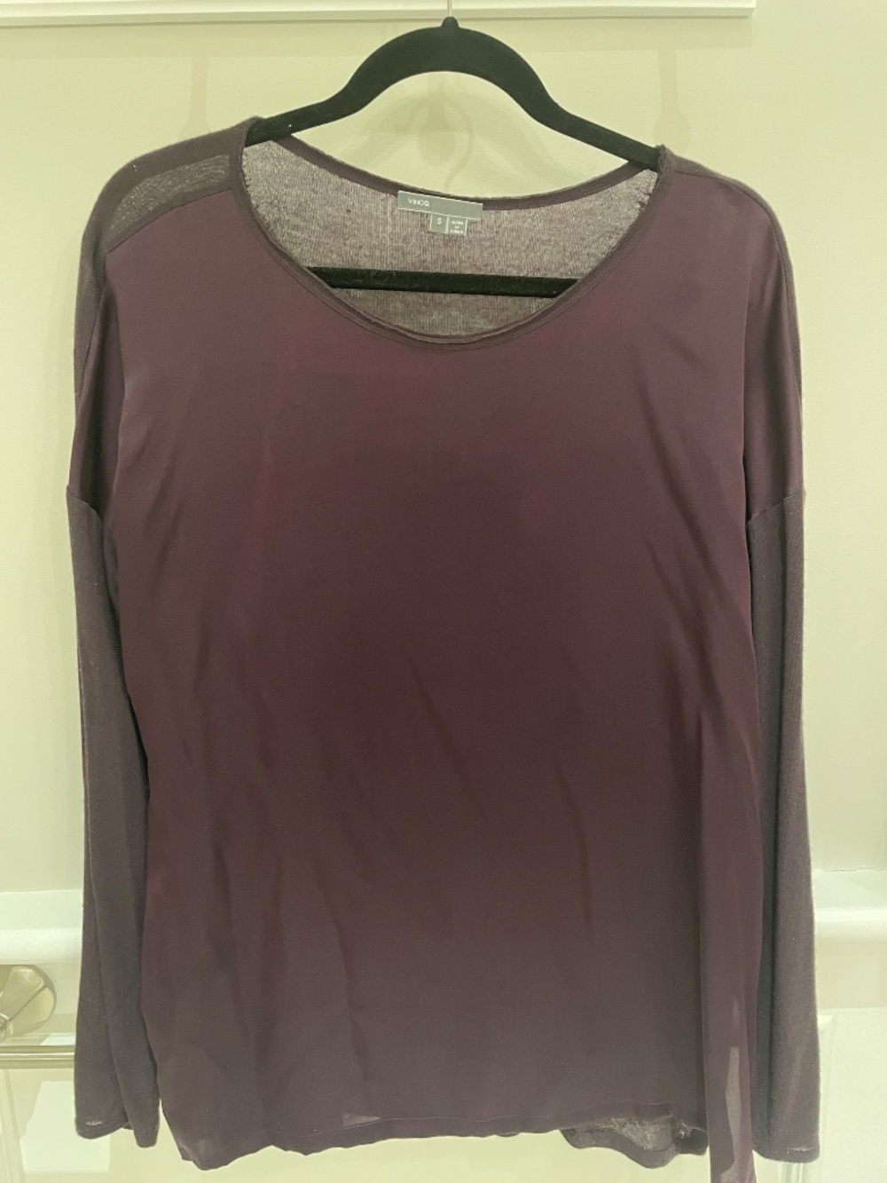 Vince mixed media (silk, knit) purple long sleeve top size S